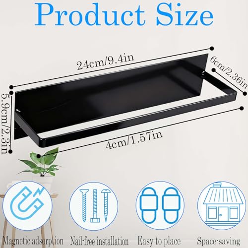 2 Pack Magnetic Hanging Shoe Rack No Drilling - Wall Mounted Shoe Organizer for RV, Entryway & Iron Door | Multi-Functional Towel Holder & Space-Saving Storage Shelf (Black, 9.4"×2.36"×2.3") ﻿