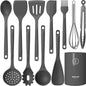 Silicone Cooking Utensils Set - 600°F Heat Resistant, Nonstick Kitchen Utensil Set with Spatulas, Spoons, Whisk, Tongs, BPA Free, Dishwasher Safe (Gray) - color: Gray