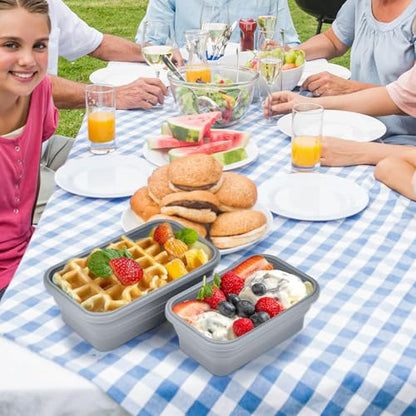 Collapsible Food Storage Containers with Lids, Silicone Meal Prep Containers BPA Free, Lunch Containers Collapsible Bowls Sets for Camping Storage Containers, Microwave Freezer Dishwasher Safe, Gray - color: Gray