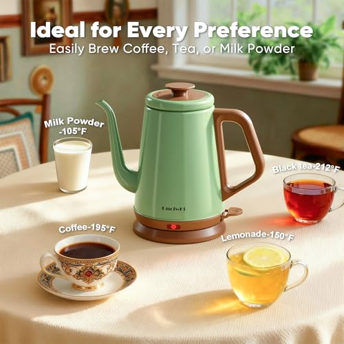 DmofwHi Gooseneck Electric Kettle(1.0L), 100% Stainless Steel BPA Free Classic Pour Over Coffee Kettle | Tea Kettle - Green - color: Green