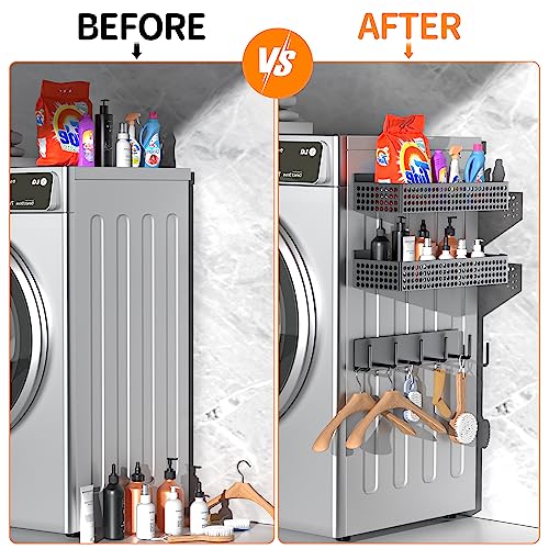 Magnetic Spice Rack for Refrigerator 2 Tiers and Paper Towel Holder and Utensil Holder, Magnetic Refrigerator Organizer, Strong Magnetic Fridge Shelf, Side Fridge Storage Rack for Kitchen
