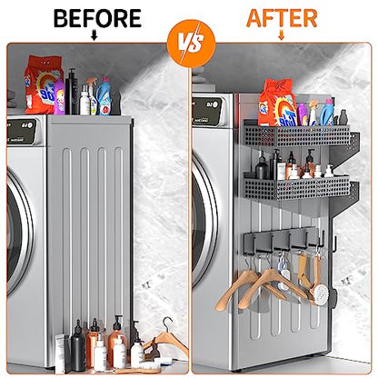 Magnetic Spice Rack for Refrigerator 2 Tiers and Paper Towel Holder and Utensil Holder, Magnetic Refrigerator Organizer, Strong Magnetic Fridge Shelf, Side Fridge Storage Rack for Kitchen