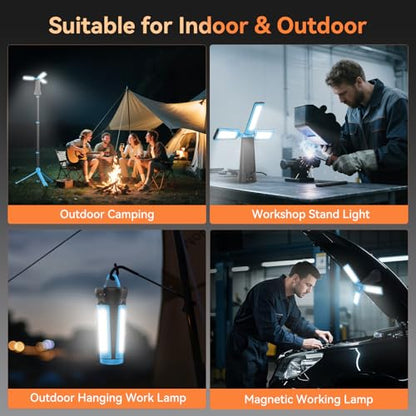 Dimgogo15000mAh Rechargeable Camping Light, Portable LED Work Light | Standing Light with 7ft Max Height, 5500 Lumen 6500/4500/3500K Dimmable Emergency Flashlight , Detachable Tripod, Blue - color: Blue