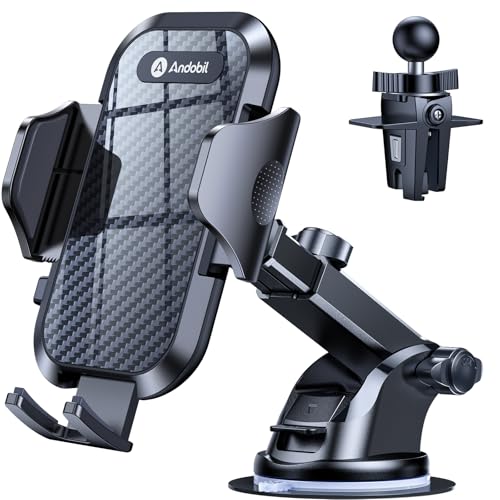 andobil Car Phone Holder, 2026 Military-Grade 89lbs Strongest Suction Phone Holders for Your Car Dashboard/Windshield/Vent Easy Clamp Car Phone Mount Stand for iPhone 17 16 15 14 13 Pro Max Samsung - color: Black