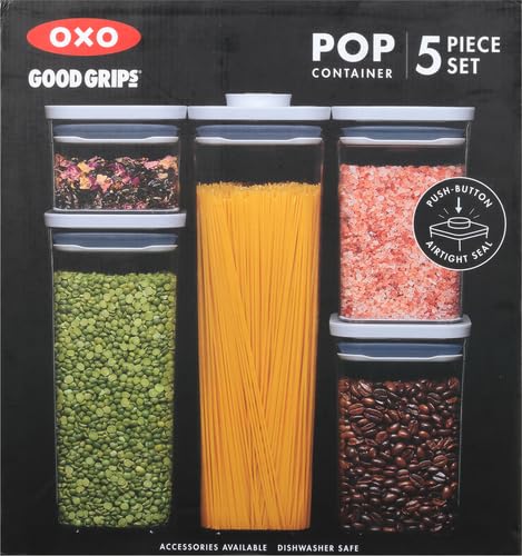 OXO Good Grips Storage Container Airtight | Stackable | For Pantry Organization | Dishwasher Safe | 5 Piece Set, Pack of 2 - color: White (Pack of 2)