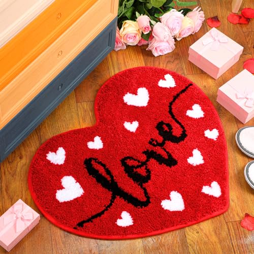 Drydiet Valentine's Day Bathroom Rug Cute Valentines Door Mat Bath Mat Love Shape Shower Bathroom Decoration Heart Rug Non Slip Washable - style: Heart