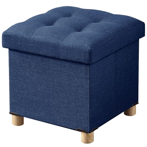 BRIAN & DANY Ottoman with Storage, Small Storage Ottoman for Dorm, Linen Folding Ottoman Foot Stool with Legs for Living Room and Bedroom, 15"x15"x15" - Blue - color: Blue, size: 15"x15"x15"