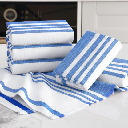 Homaxy Premium Kitchen Towels 18”x 28”, Large Cotton 380 GSM Kitchen Hand Towels, Stripe and Terry Dish Towel, Highly Absorbent Tea Towel Set with Hanging Loop, 6 Pack, Blueberry - color: Blueberry Stripe, style: 6-pack