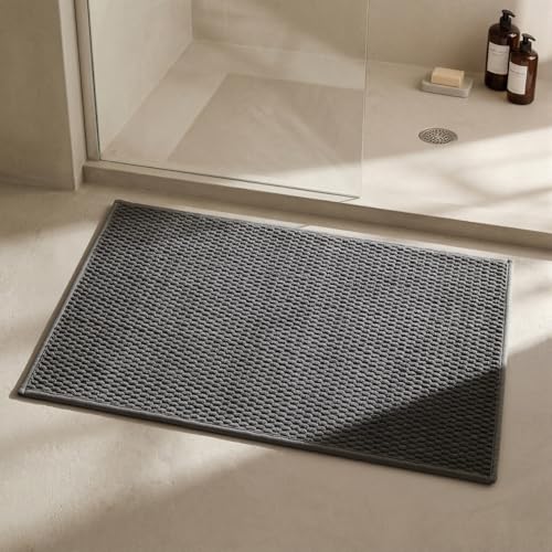 Triohero Bathroom Rugs Non Slip Washable, Super Absorbent Thin Bath Mat Quick Dry Low Pile Bathroom Rug, Dark Grey 24"x36" - color: Dark Grey, size: 24"x36"