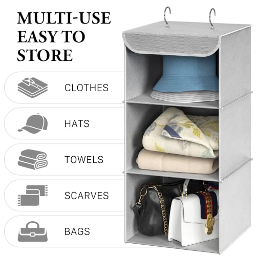 Simple Houseware 3-Shelf Hanging Closet Organizer, Fabric Storage Shelves with 57L Capacity, Gray - color: Grey