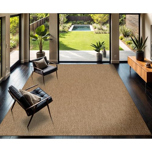 CAMILSON Easy Jute Rug 5x7, Indoor Outdoor Natural Color Farmhouse Area Rugs for Living Room Patio and Kitchen Rug, Solid Boho Woven Design, Easy-Cleaning, Washable Outside Carpet Alfombras (5 x 7) - color: Basketweave/Natural, size: 5' x 7' (Rectangular)