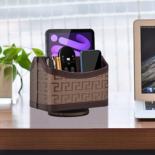 Leather Remote Control Holder 360°Rotatable,Bedside Nightstand Phone Caddy,Office Supplies Storage Box,Desk Organizer for TV Remote Controllers,CD,Pen,Mail,Media Player,Tablets(Coffee Gold) - color: Coffee Gold
