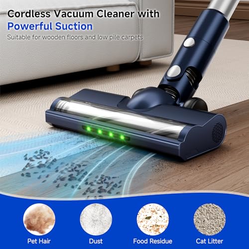 Cordless Vacuum Cleaner for Home: Powerful Suction Stick Vacuum, Anti-Tangle Brush, Portable 6-in-1 Rechargeable Vacuum,Ideal for Low-Pile Carpet & Hard Floors