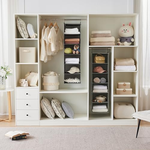 MAX Houser 6 Tier Shelf Hanging Closet Organizer, Closet Hanging Shelf with 2 Sturdy Hooks for Storage,2 Pack, Foldable (Grey) - color: Grey-2