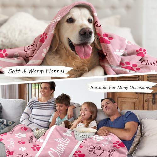 Personalized Dog Blanket, Customized Pet Blankets with Name Picture, Throw Blanket for Small Medium Large Dog Puppy Cat (E-Pink) - color: A-pink-1