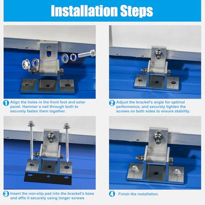 4PCS Solar Panel Mounts - Adjustable Brackets for RV & Flat Roofs, Tilt Angle 10-60 - size: 4 Pieces
