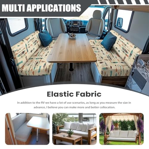 Southwestern RV Dinette Cushion Covers Indian Feathers Print Camper Cushion Covers Stretch Couch Cover 2 Cushion Slipcovers Washable Reusable RV Bench Seat Covers for Travel Trailer Couch - color: Indian Feathers