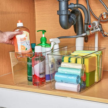 Vtopmart 6 Pack Clear Plastic Storage Bins, Pantry Organizer Containers with Handle for Refrigerator, Fridge, Cabinet, Kitchen, Countertops, Cupboard, Home Organization and Storage, XL - size: 6 XL