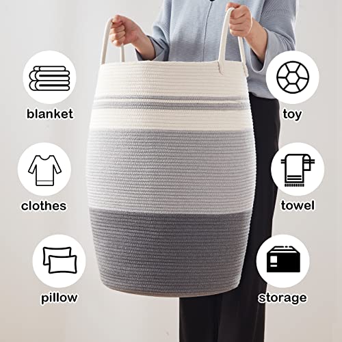 OIAHOMY Laundry Hamper Woven Rope Large Clothes Hamper 25.6" Height Tall Laundry Basket with Extended Handles for Storage Clothes Toys in Bedroom, Bathroom, Foldable (Dark Grey) - color: Dark Grey