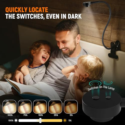 Flexible Clip On Light Bedside, Reading Lights for Books in Bed,3 Color Dimmable Bed Lamps for Headboard, Bendable All Metal Head Switch CRI 95 LED, Adapter Included - color: Clip On Base