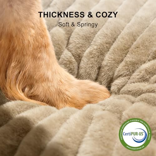 FURTIME Dog Beds Large Sized Dog, Washable Orthopedic Pet Bed with Removable Cover, Rectangle Soft Calming Sleeping Puppy Bed Durable Pet Cuddler with Anti-Slip Bottom, Beige, L(36"x27"x8") - color: Beige, size: L(36"x27"x8")