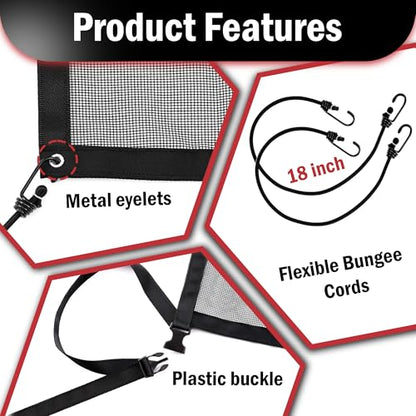 Universal Dog Car Net Barrier – Sturdy Mesh, Easy Install, Breathable Design, Easy to Clean, Flexible Bungee Cords for Adjustable Fit 23"×23" (Black)
