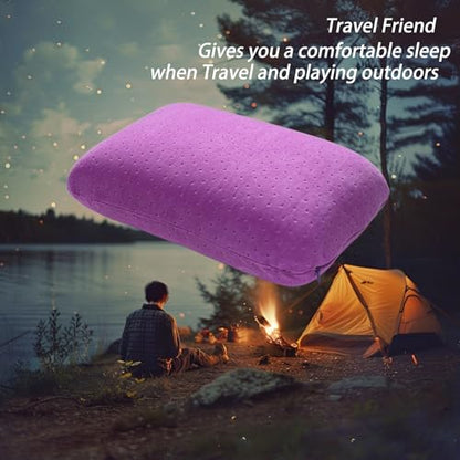 Travel Pillow Small Camping Pillow Memory Foam Bed Neck Soft Home Pillow Lightweight Easy to Carry Removable Pillow Cover for Travel,Sleeping,Nap and Neck,Knee,Leg,Lumbar Support Pillow (Purple) - color: Purple