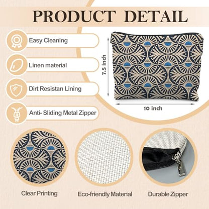 Boho Makeup Bag Gifts for Women, Sunset Leaf Aesthetic Makeup Pouch(Blue) - color: Boho Orange Sun Leaf - bule