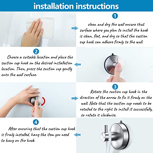 DGYB Suction Cup Hooks for Shower 4 Packs Black Towel Hooks for Bathrooms Wall Robe Loofah Hook for Hanging (New-Brushed 4Pcs) - color: New-Brushed 4Pcs