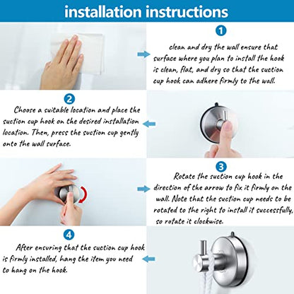 DGYB Suction Cup Hooks for Shower 4 Packs Black Towel Hooks for Bathrooms Wall Robe Loofah Hook for Hanging (New-Brushed 4Pcs) - color: New-Brushed 4Pcs