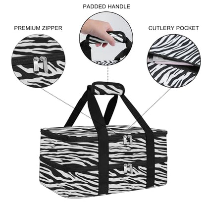 esouler Double Insulated Casserole Carrier Bag Hot & Cold Food Carrier Bag Lasagna Holder Lunch Bag for Picnics, Parties, Travel, Fits 9 x 13 Inches Casserole Dish-Zebra - color: Zebra, size: 16x10x7.2 in