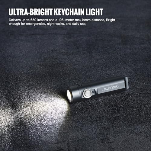 ThruNite Ti Keychain Flashlight, USB-C Rechargeable EDC Pocket Light, 650 Lumens with Magnetic Tailcap, 5 Modes, IPX-6 Waterproof Mini Flashlight for Camping, Everyday Carry (Grey) - color: Grey Cool White