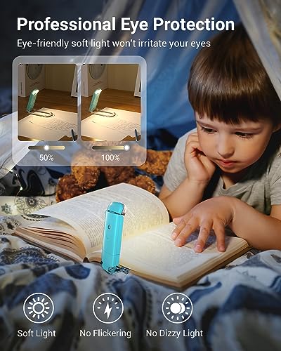 DEWENWILS USB Rechargeable Book Light for Reading in Bed, LED Book Reading Lights with Clip, Perfect for Bookworms, Kids, Warm White, Brightness Adjustable (Blue) - color: Blue