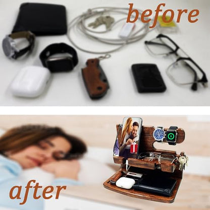 VEIYAILU Gifts for Men Boyfriend Dad Husband Him Wood Phone Docking Station Nightstand Organizer for Men (Walnut) - color: Walnut