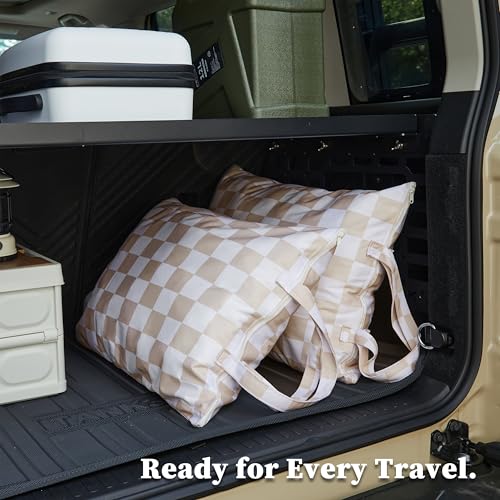 Ohocut Checkered 2 Pcs Large Travel Laundry Bags for Dirty Clothes, Aesthetic Trendy Waterproof Washable Laundry Bag with Handle for Travel, Gym, Swimming Pool, Beige - color: Beige
