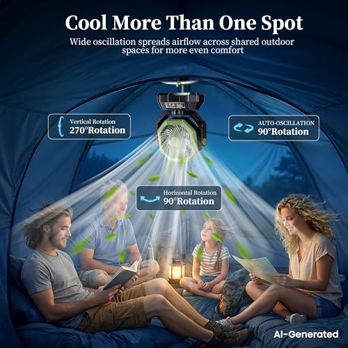AJVV Camping Fan with Light, Remote and Oscillation, Battery Powered Hanging Tent Fan, Rechargeable Portable for Camp, Outdoor, Emergencies, Fishing, RV Travel, Jobsite - color: Green