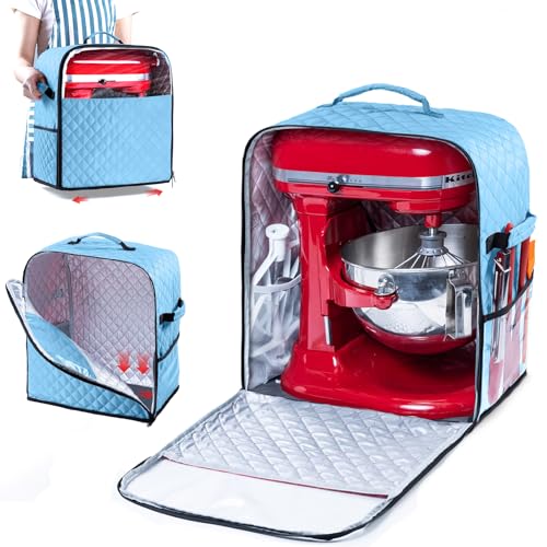 BAGSPRITE Stand Mixer Cover with Appliance Sliders Base Compatible with KitchenAid Mixer-Storage Bag for 4.5/5 Quart with Pockets for Kitchen Aid Accessories and Attachments - color: Blue, size: Fit for 5/4.5 Quart