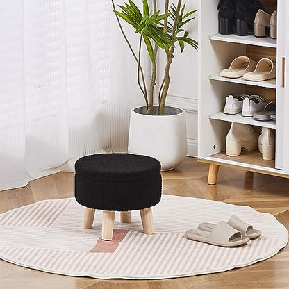 Wimarsbon Storage Ottoman, Modern Round Footrest with Soft Padded Seat, Teddy Velvet Footstool with Wood Legs, Accent Small Table or Plant Stand for Hallway, Living Room (Black) - color: Black
