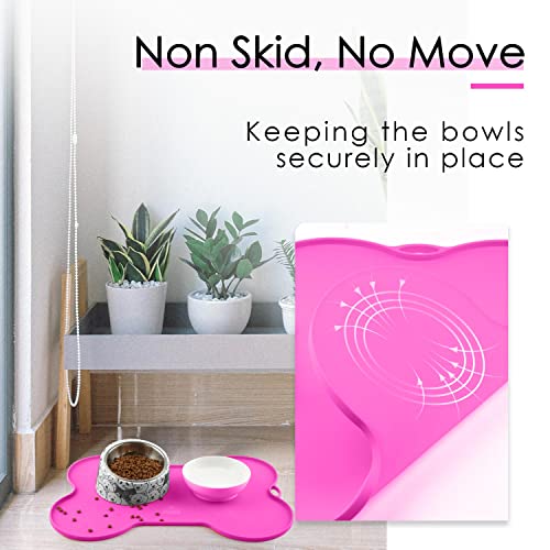 Super Design Dog Food Mat Dog Bowl Mat for Food and Water Silicone Non Spill Cat Feeding Mat Puppy Placemat Waterproof - 20.5" x 14.5", Rose - color: Rose