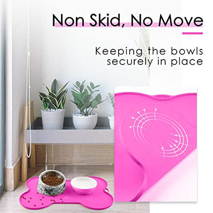 Super Design Dog Food Mat Dog Bowl Mat for Food and Water Silicone Non Spill Cat Feeding Mat Puppy Placemat Waterproof - 20.5" x 14.5", Rose - color: Rose
