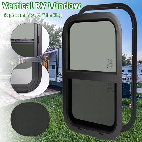 RV Camper Windows,RV Windows for Cargo Trailer Utility Travel Trailer Cargo Van Truck SUV 12"W x 24"H, Vertical Sliding Replacement Fit 15/16" or 1-3/8" Thick Wall,Allow Error 1/16",DOT Approved - size: 12"W x 24"H