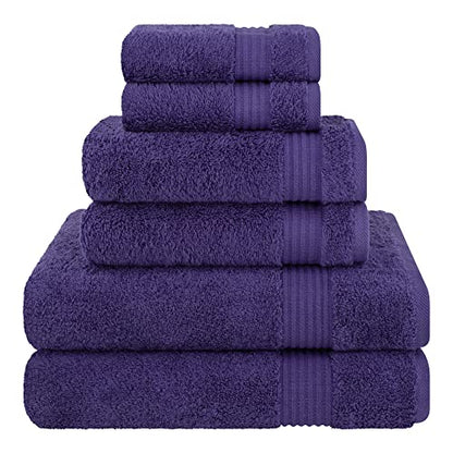 Cotton Paradise 6 Piece Towel Set, 100% Cotton Soft Absorbent Turkish Towels for Bathroom, 2 Bath Towels 2 Hand Towels 2 Washcloths, Purple Towel Set - color: Violet Purple