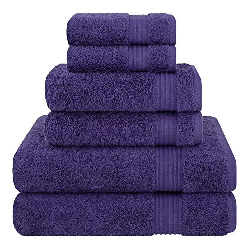 Cotton Paradise 6 Piece Towel Set, 100% Cotton Soft Absorbent Turkish Towels for Bathroom, 2 Bath Towels 2 Hand Towels 2 Washcloths, Purple Towel Set - color: Violet Purple