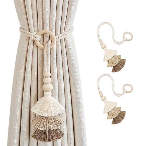 SRG Curtain Tiebacks for Curtains 2 Pack, Decorative Curtain Holdbacks for Drapes, Handmade Tie Backs No Drilling for Home Bedroom Window Decor – Tassel Beige - color: Tassel Beige