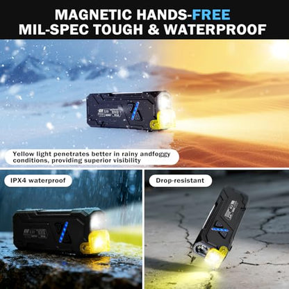 EDC Rechargeable Flat Flashlight 1000 Lumens White LED/UV/RGB Ambient Signaling Flashlights, Magnetic Clip on Pocket Light for Outdoors, Emergency, Working (1, Black, Compact) - color: Black