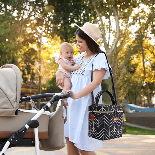 Mancro Breastmilk Cooler Bag, Insulated with Ice Pack, Fits 6 Baby Bottles Up to 9 Oz with On-The-Go Strap, Perfect for Nursing Moms and Daycare, Black Wave - color: Black Wave