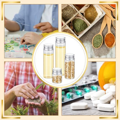 Didaey 100 Pcs Small Clear Vials Spice Mini Jars with Lids Mini Glass Bottles with Screw Aluminum Metal Caps Tiny Jars Sample Containers for Powder Cream Cosmetic Jewelry Wedding (4 Size,Silver Caps) - color: Silver Caps, size: 4 ml