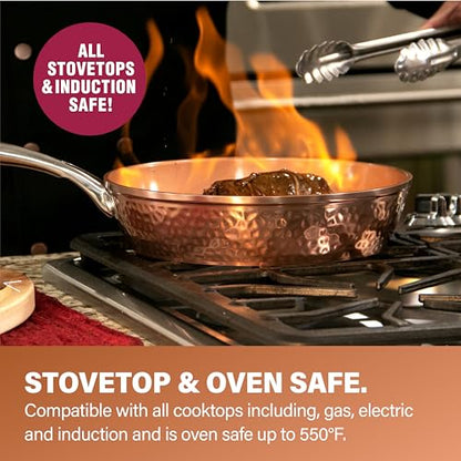 Gotham Steel Hammered 15 Pc Ceramic Cookware Set, Induction Pots and Pans Set Non Stick with Cooking Utensils & Steamer, Non Toxic Ceramic & Titanium Coating PFOA PFOS Free, Oven & Dishwasher Safe - color: Hammered Copper