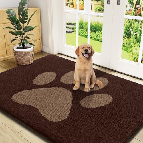 Buganda Dog Door Mat for Muddy Paws, Absorbent Dirt Trapper Non Slip Indoor Doormats, Washable Low-Profile Mat for Mud Dogs, Entryway Carpet for Inside Floor (47x32 Inches, Brown) - color: Brown, size: 47.0"l X 32.0"w X 0.6"th
