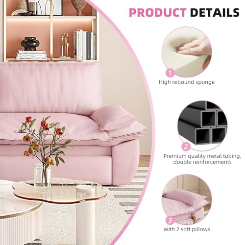 KEIKI 73.2" Queen Size Convertible Sofa Bed, 3-in-1 Pull Out Sleeper Couch with Pillow Armrests, Comfy Velvet Loveseat Sofa, Modern Living Room Furniture for Daily Relaxing Movie Nights Guests - color: Pink, size: 73.2 Inch Queen